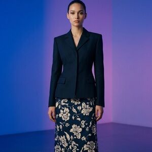 Talbots size 14 Linen blend Floral navy skirt